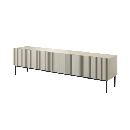 Szafka RTV Nicole 200 cm na metalowych nogach z szufladą - kaszmir / czarne nóżki